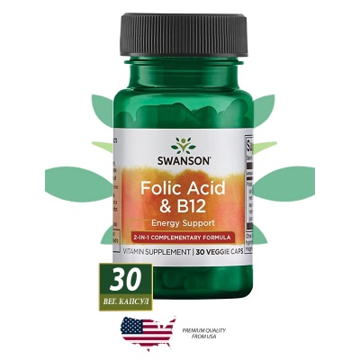 Витамины Swanson Folic Acid + B12 30 капсул