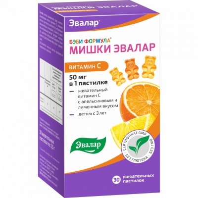 Витамины Эвалар Бэби Формула Мишки Витамин С 30 жевательных пастилок