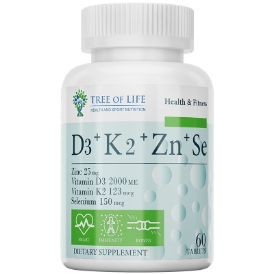 Витамины Tree of life D3+K2+Zn+Se 500 мг 60 таблеток